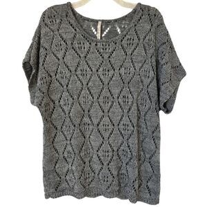 Leo & Nicole Sweater Womens XXL Gray Open Knit Dolman Short Sleeves Pullover Top